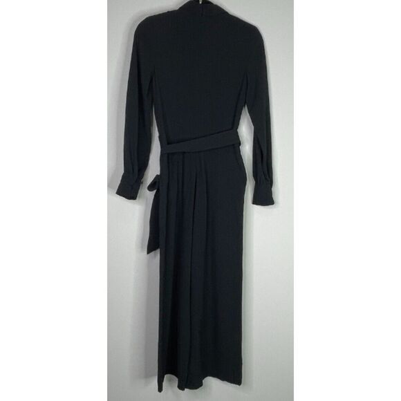 H&M Black Belted Wide Leg Cropped Jumpsuit Women's Size 0 Back Zip - Picture 8 of 9